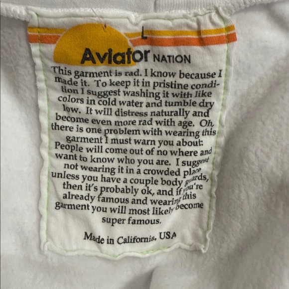 Aviator Nation 5 Stripe Relaxed Zip Hoodie Unisex L White Neon Rainbow 70s Sport - Picture 6 of 8